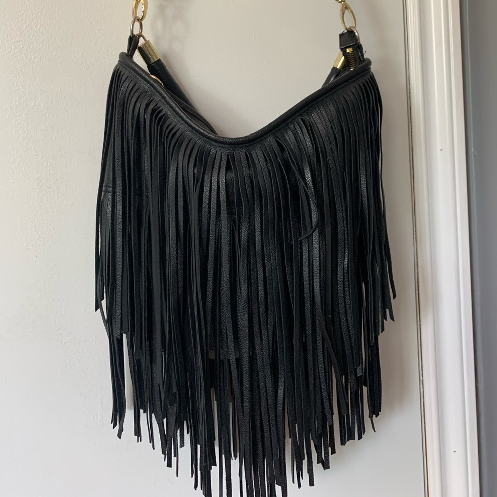 Black Medium Fringe Purse
